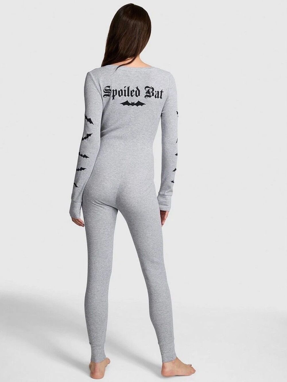 Pink Victoria’s Secret Bats Thermal One Piece XL Spoiled Bat Grey Sexy Halloween - Picture 2 of 16
